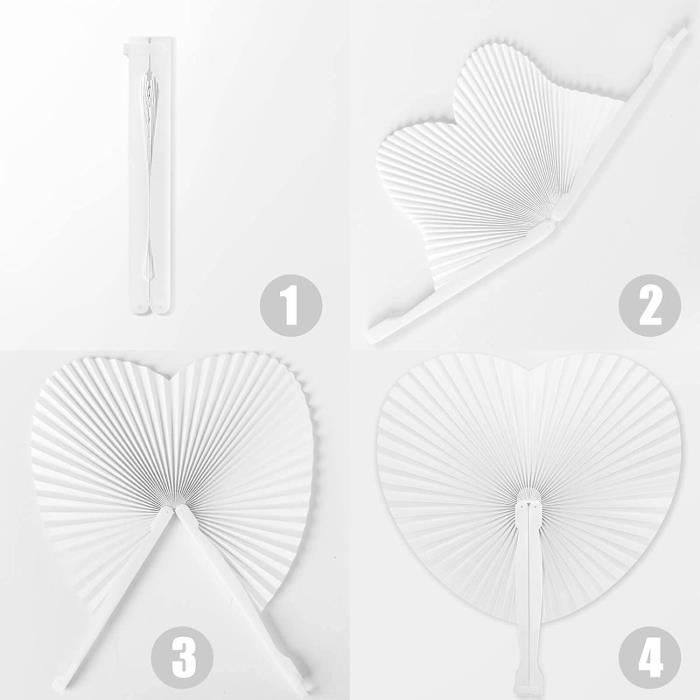 6 Pièces Éventail Mariage Papier Blanc Pliant - Manche Bois - DIY Décoration Fête