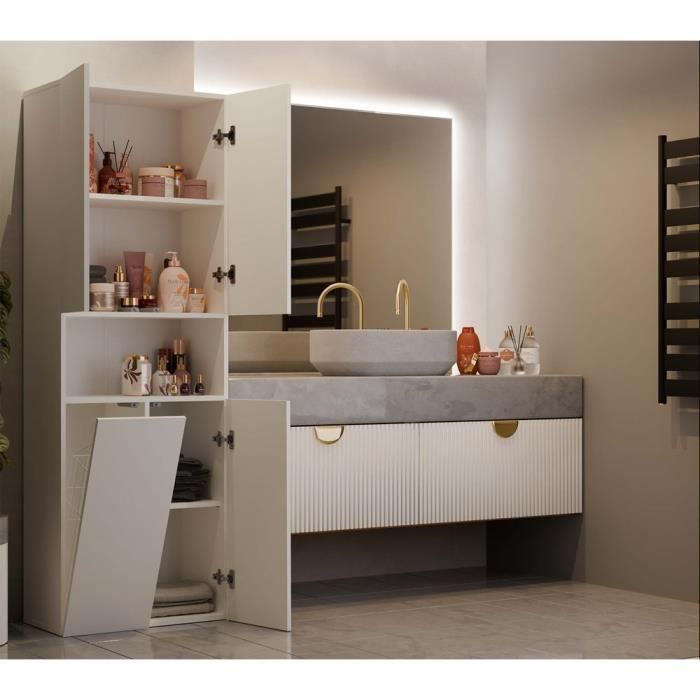 LEMIKKLE Organisateur Comptoir Salle De Bain Bois - Panier Latéral, Cosmétiques, Maquillage, Multifonction