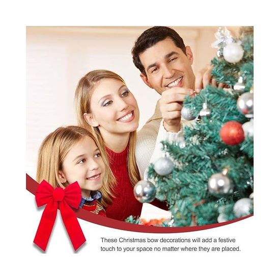 4 Nœuds De Noël En Velours Rouge - 90x45cm - Décoration Porte, Cheminée, Arbre De Noël - Festif Et Réutilisable - 5