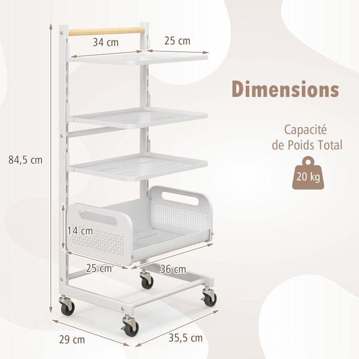 vidaXL Chariot de cuisine à 3 niveaux Blanc 46x26x64 cm Fer vidaXL Chariot de cuisine à 3 niveaux Blanc 46x26x64 cm Fer