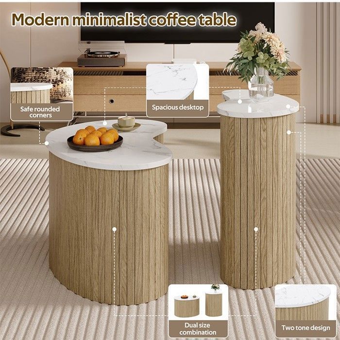 Table basse scandinave moderne effet marbre et bois, design minimaliste ...
