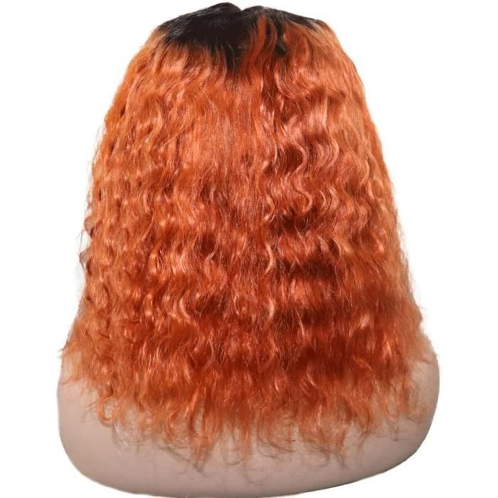Short Bob Perruque Femme Naturelle Br silien 1B Orange Wig 4X4