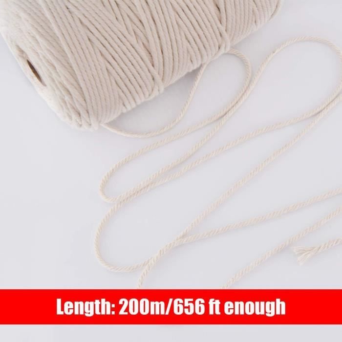 Corde en coton épaisse et douce - 4 mm - Pour terrasse, jardin, macramé, plantes - Blanc - 25 m