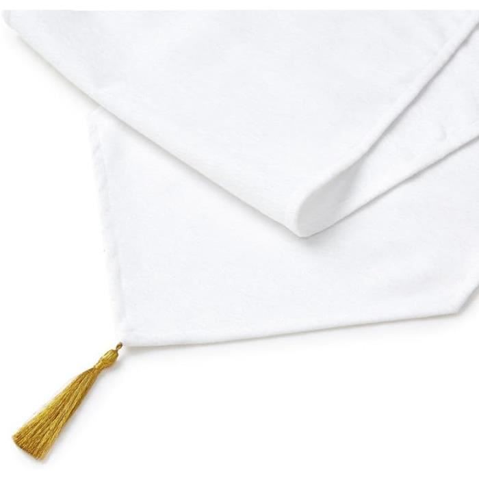 Chemin De Table Chenille Fine Avec Bout En V Et Glands 32x150 Cm - Or - Encasa XO