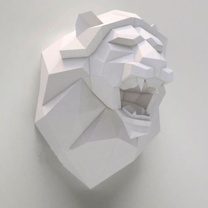 Statue deco,Tête de Lion en papier 3D,Sculpture d'animal,artisanat