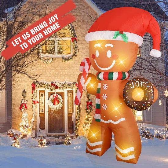 XXL Décoration De Noël Gonflable Homme En Pain D'Épice 2,4 Mètre Avec