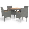Qualité luxe© | Mobilier à dîner de jardin & Ensemble de 1 table avec 4 chaises & Gris Résine tressée et acacia |212063-0