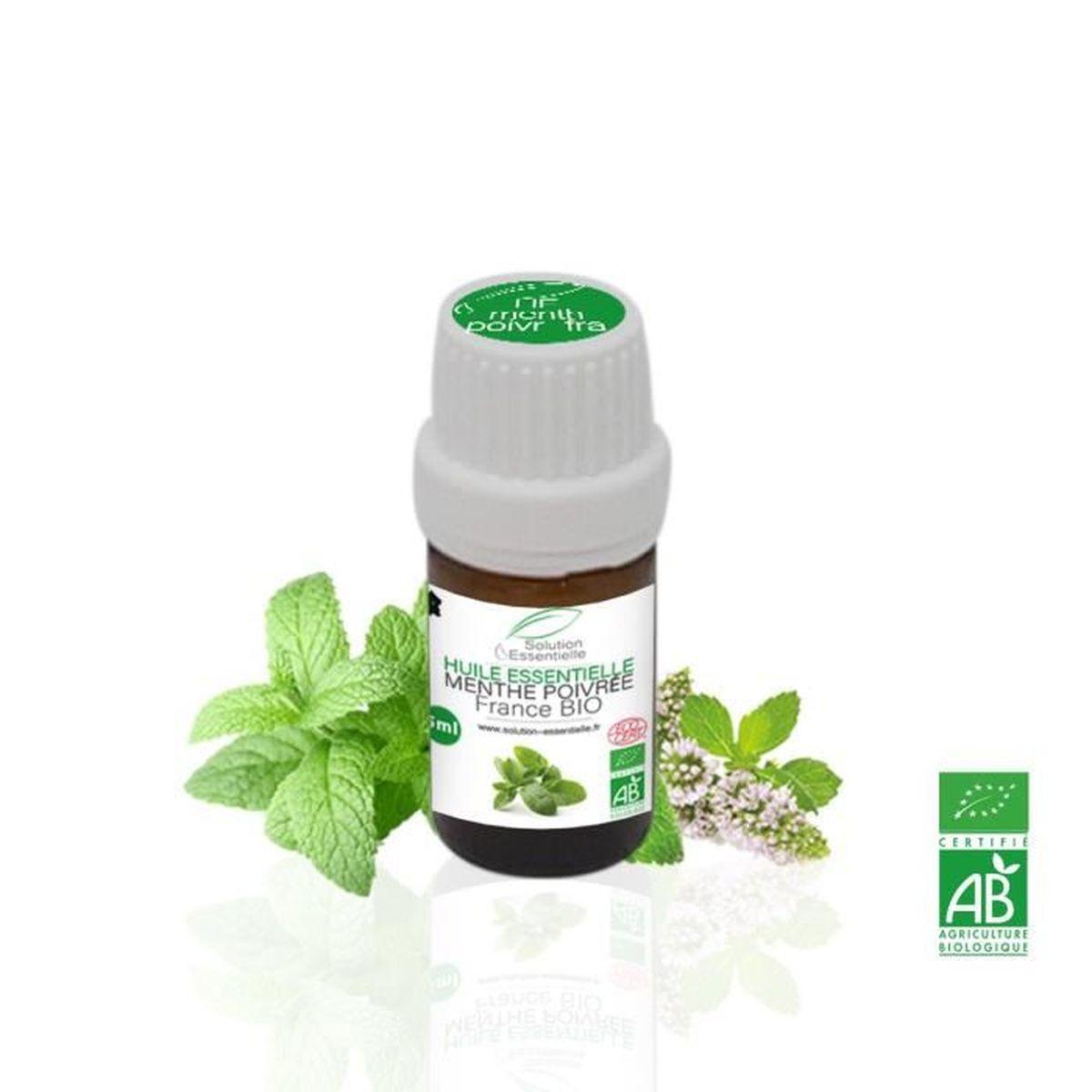Huile Essentielle BIO de menthe poivré France 5ml. Huile chémotypée ABLabel, Ecocert Bio 100 