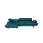 Canapé d'angle convertible RIO en tissu - LOUNGITUDE - Angle gauche - Bleu canard - Coffre de rangement