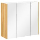 Armoire miroir salle de bain - KLEANKIN - 3 portes - 4 étagères - aspect bois clair blanc