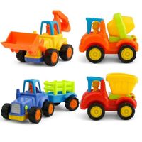 Jouets pour bébé - Voiture - Set de 4 véhicules de chantier - Tracteur, Bulldozer, Camion-benne et Camion-toupie