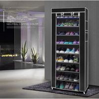 Armoire/meuble à chaussure rangement chaussure 10 niveaux chaussures stockage avec housse 58 x 29 x 160cm - Noir