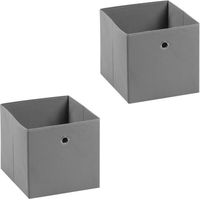 Lot de 2 tiroirs en tissu gris ELA boîte de rangement ouverte avec poignée dim 27 x 27 x 27 cm, pour linge jouets vêtements