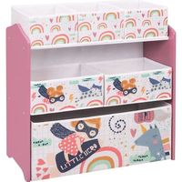 EUGAD Etagère de Rangement Bibliothèque pour Enfants en MDF avec 6 boîtes, étagère à Jouets Coffre à Jouets 3 Couches ,Rose