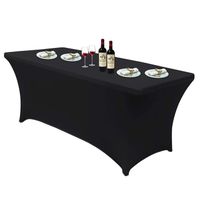 Nappe Rectangulaire de Table Extensible, Couverture de Table Noir en Polyester pour Patio Mariage Artisanat Exposition -