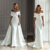 Robes de mariée  Nouveau modèle  Un mot d'épaule  Maigre  Tempérament  Slim - up  Sexy  Blanc  Glisser la queue