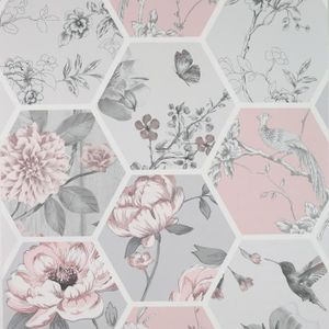Arthouse Wild Rose Floral Papier Peint Gris Argent Pétales Fleurs 3d caractéristique mur