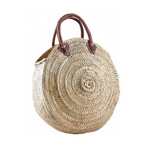 Cabas Élégant En Palmier Naturel Tressé Avec Poignées En Cuir Véritable – Aubry Gaspard – Grand Format 70 Cm