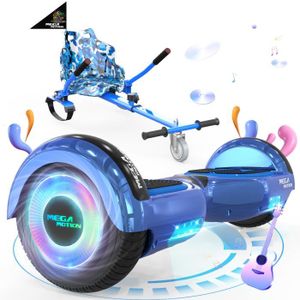 HOVERBOARD Hoverboard MEGA MOTION Pack Bleu et Kart Bleu - Modèle A03 - Lumières LED - Haut-parleur Bluetooth