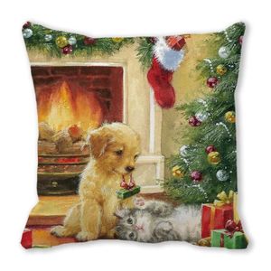 PERSONNAGES ET ANIMAUX Coussin de décoration de Noël,chat,chien,bonhomme de neige,vêtements,taie,cadeau- 60x60cm[B92]