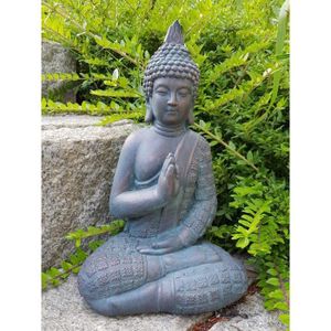 Grande statue Bouddha jardin avec lumières solaires Figurine cour