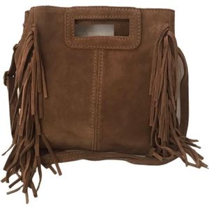 SAC À MAIN DHDB-Sac à Main Femmes Cuir Véritable Façon Daim à Franges Bandoulière Porté Epaule Italien Alba-Taupe