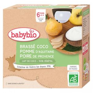 COMPOTE DESSERT FRUITÉ Babybio - Gourde Brassé Lait de coco Pomme Poire -