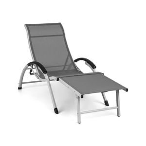 CHAISE LONGUE Chaise longue - Blumfeldt Sunnyvale - Transat - repose-pieds en aluminium - 4 positions de dossier - Bain de soleil - Gris