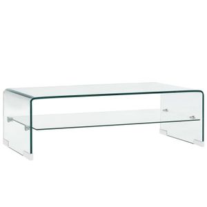 TABLE BASSE Table basse en verre trempé - FDIT - Clair 98 x 45 x 31 cm - Avec étagère