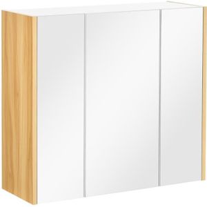 ARMOIRE DE TOILETTE Armoire miroir salle de bain - KLEANKIN - 3 portes - 4 étagères - aspect bois clair blanc
