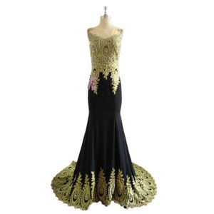 Luxury Mariage Sirene Ceremonie Robe De Soiree Noir Gold