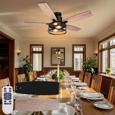 Ventilateur De Plafond Depuley 42" Avec Lumière LED - 5 Pales En Noyer, Télécommande, 6 Vitesses, Réversible - Noir