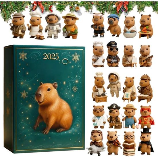 Calendrier De L'Avent Capybara 2025 - Déco 2D En Acrylique Anti-Décoloration - 24 Pendants - Pour Noël, Bureau, Salon, Cadeau Adulte
