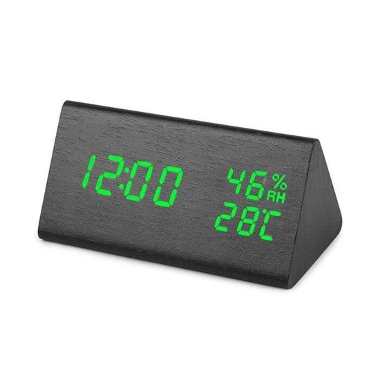 HASMI Réveil Numérique USB/AAA En Bois Avec LED Et Contrôle Vocal - Horloge Table Design