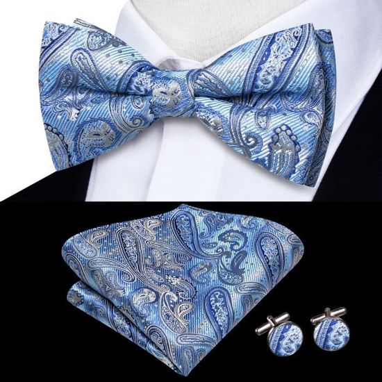 Ensemble Nœud Papillon En Bois Avec Boutons De Manchette Et Mouchoir - Style Rétro