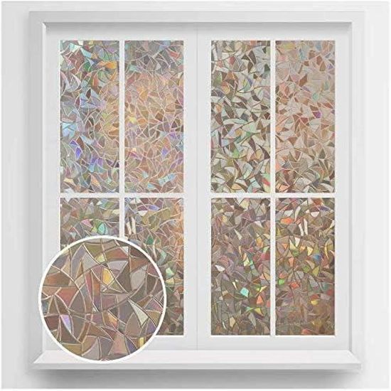 Qualsen Film Fenêtre Anti Regard Feuilles Arc-en-Ciel 44.3x200 Cm | Vitrophanie Électrostatique Occultante UV