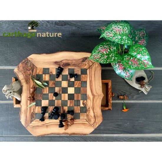 Cadeau Noel cadeau collègue Jeu d'échecs 50 cm en bois d'olivier cadeau amie 