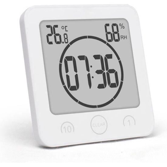 Horloge De Salle De Bain Minuteur Horloge De Douche Étanche Ventoutese Numérique Hygromètre Thermomètre D'Affichage Lcd (Blanc)