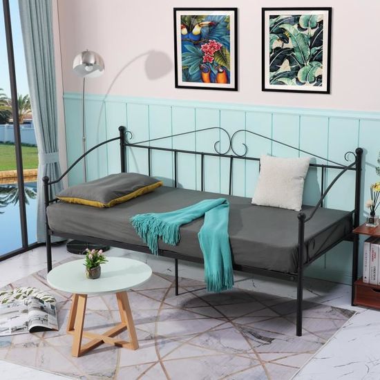IPOTIUS Cadre de lit Simple pour Adults Enfants, 90 x 190cm - Noir