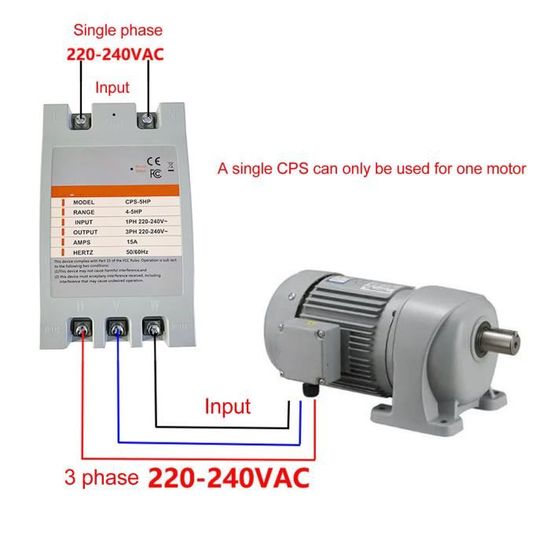Convertisseur Numérique Phase 1 Vers 3 - Pour Moteur 7.5 CV (5.5kW) - 23A 200-240V - Modèle MY-PS-10 DPS