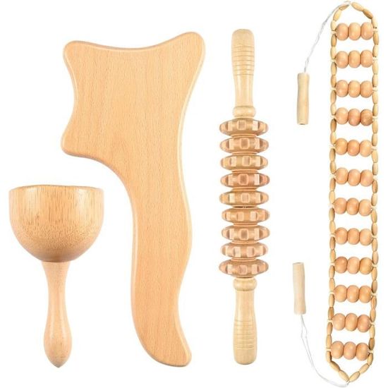 Rouleau De Massage Anti-cellulite Drainage Lymphatique - Maderothérapie Turbo - Bois & Acier - Neuf