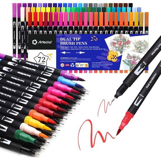 Artecho Dual Brush Pen Set de 72 feutres épais et fins pour bullet
