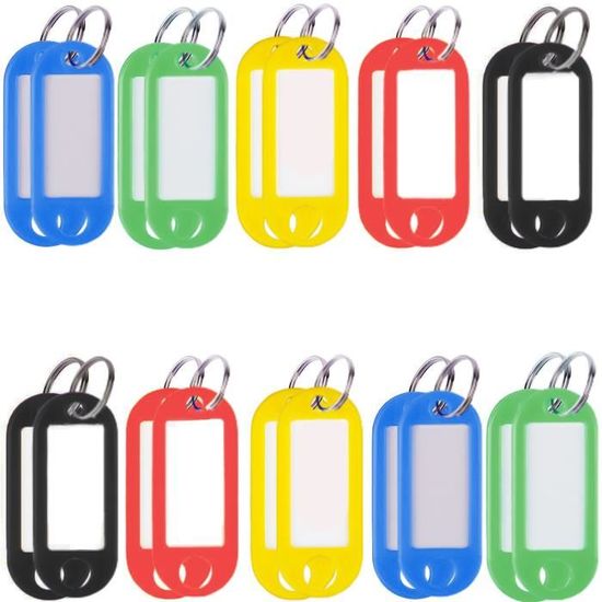 ASelected 80 Pcs Étiquettes Clefs, Porte Cle Etiquette Assortiment de Couleurs en Plastique Key Ring Bagages Tags Avec l'anneau en Acier Inoxydable Peuvent Ouvrir la Fenêtre pour Modifier le Contenu