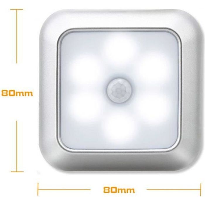 6 LED Lumière sans fil d'escalier d'armoire murale de capteur de mouvement de veilleuse, lumière blanche