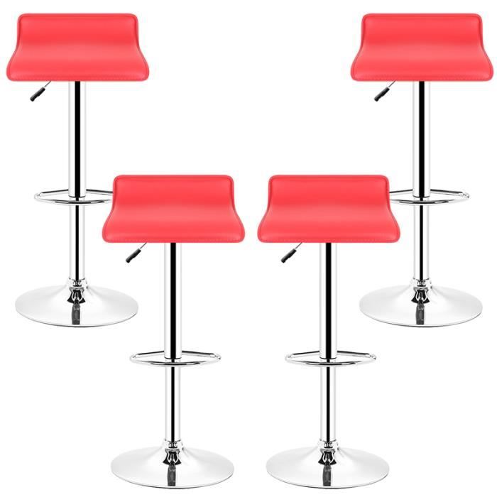 LOT DE 4!!! Tabourets de bar Fauteuil Bistrot 360° Réglable Pivotant Siège Design, Rouge!