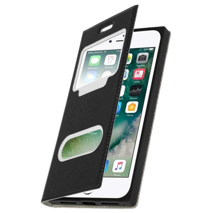 Housse, Etui folio double fenêtre texturée pour Apple iPhone 7 et iPhone 8 - Noir