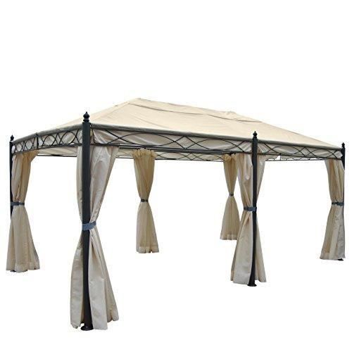 Mendler Pergola Cadiz, Pavillon, stabiles 7cm-Gestell 5x3m ~ Creme mit Seitenwand + Moskitonetz