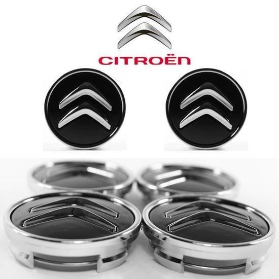 Cache moyeux Citroen Enjoliveurs de 60 mm pour C2 C4 C5 C6 C-Quatre Logo Noir/chromé 4pcs