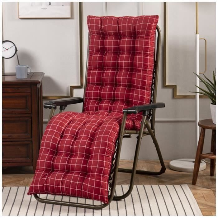 Coussin Bain de Soleil Jardin Pliable Anti-Dérapant Coussin Chaise Longue Epais Confort,48x120cm,Rouge 3