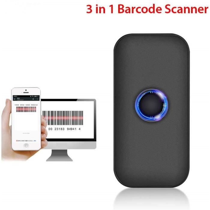 Mini Scanner Douchette 1D Lecteur de codes à barres CCD sans Fil Bluetooth et USB 3-en-1 Compatible avec iPad, iPhone, Téléphones An